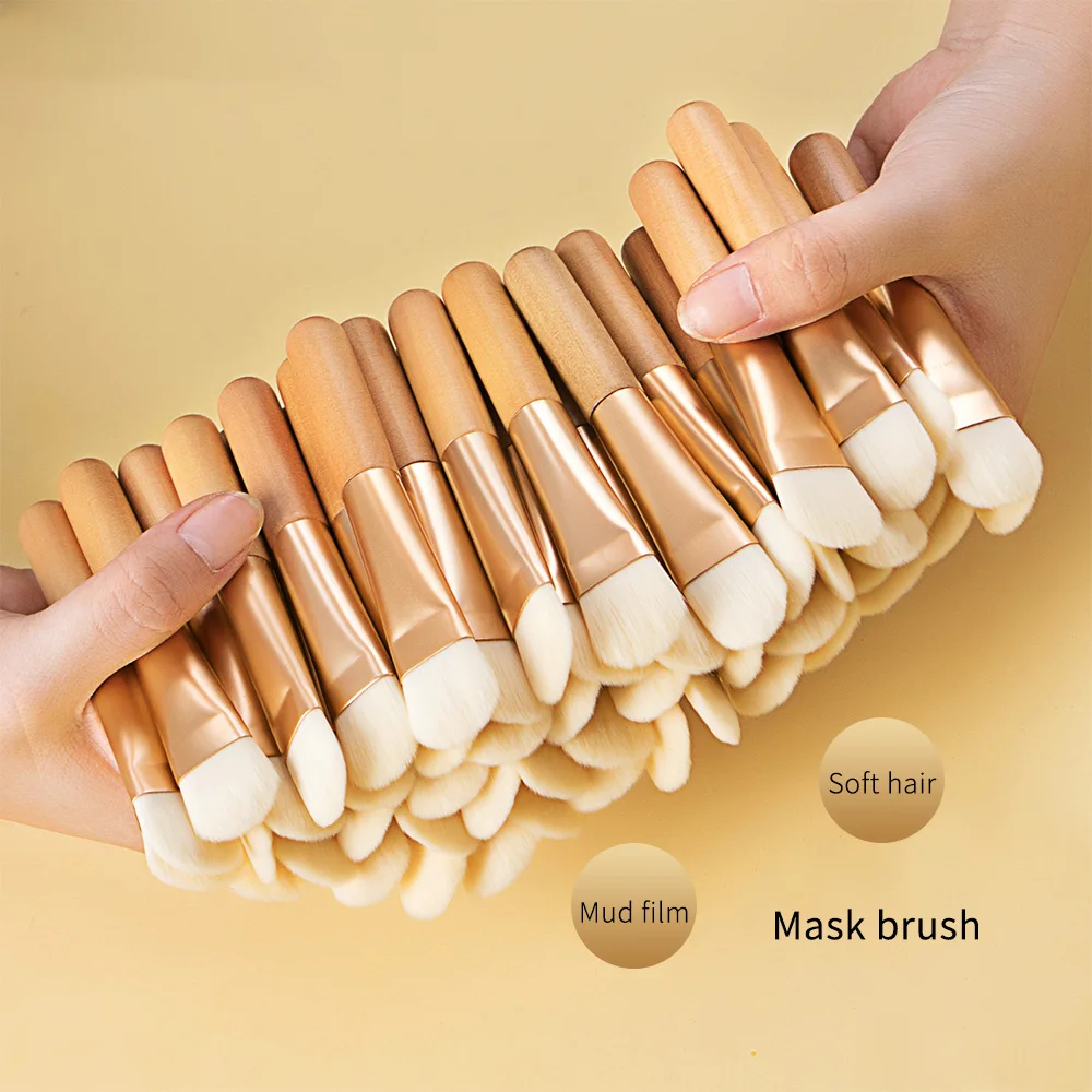 

Private Label Skin Care Soft Hair Handle Facial Mask Brush Wood Mask Brushes, Wood color,black