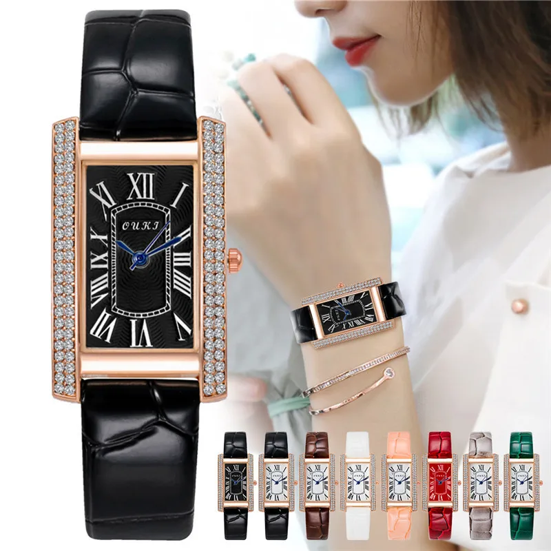 

WJ-10566 Roman Rectangular Classic Retro Luxury Diamond Watch Small Dial Diamond Famous Rose Gold Fashion New Luxury Women Watch, Mix