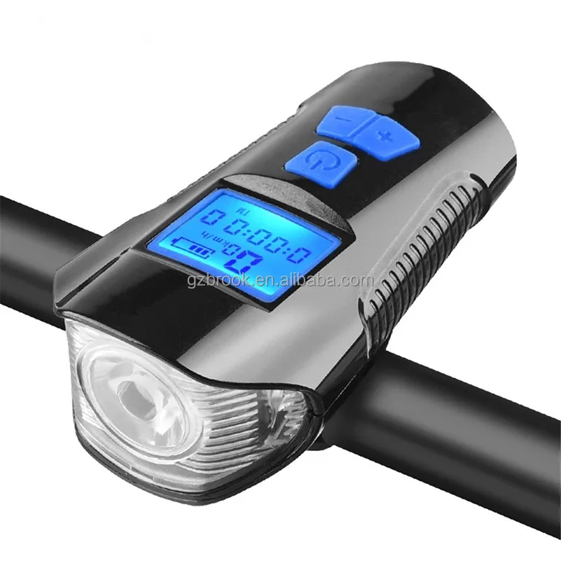 

USB Rechargeable Bicycle Light Bike Front Light Flashlight With horn, Black/black red/black blue