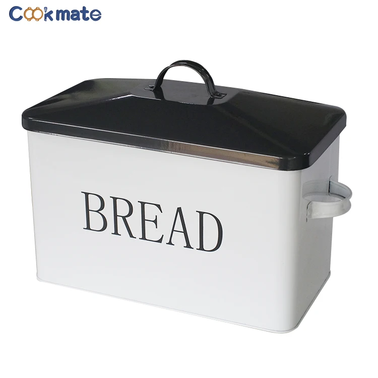 

Home Favor Enameled Metal Distressed Bread Box with Lid White Color Farmhouse Style Food Storage Counter Decoration, Customized color