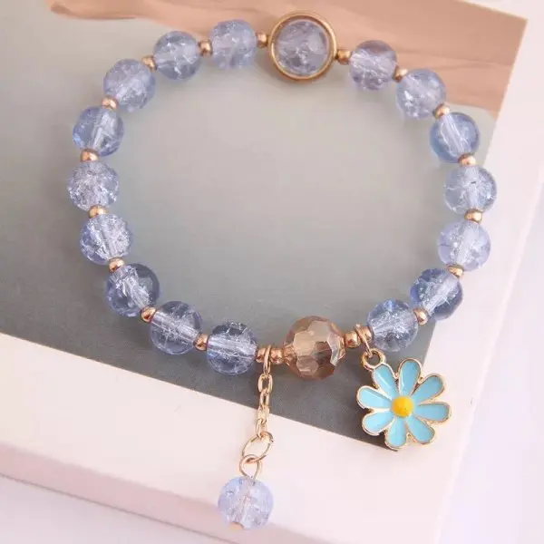 

Daisy Coloured Glaze Charm Bracelets  Chain Pearl Ceream Beaded Bracelet for Women Girls Lover Gift, As shown in picture