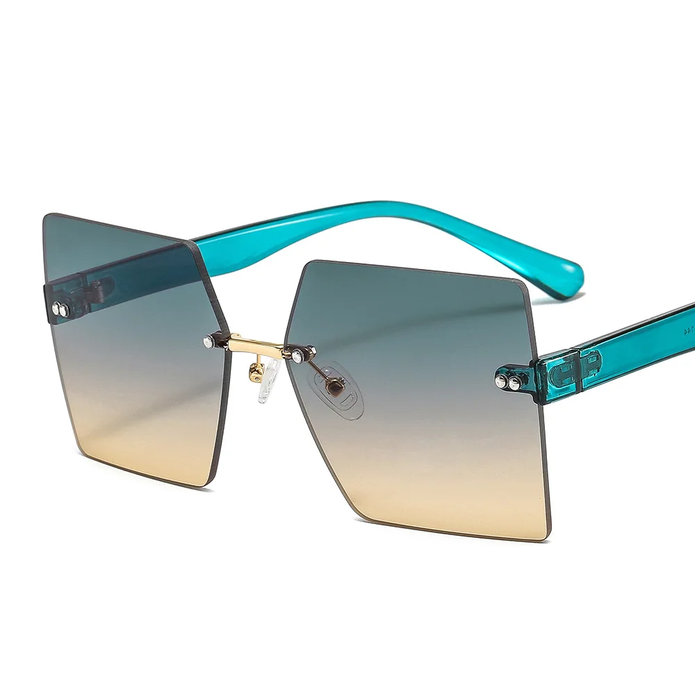 

New trend square rimless oversized shades vintage colorful gradient luxury frameless sun glasses lentes de sol