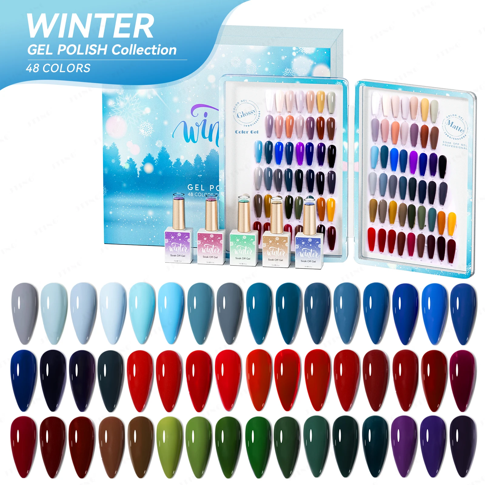 

JTING Unique design Winter gel polish 48colors collection gift box with 15ml bottle private label Free color book