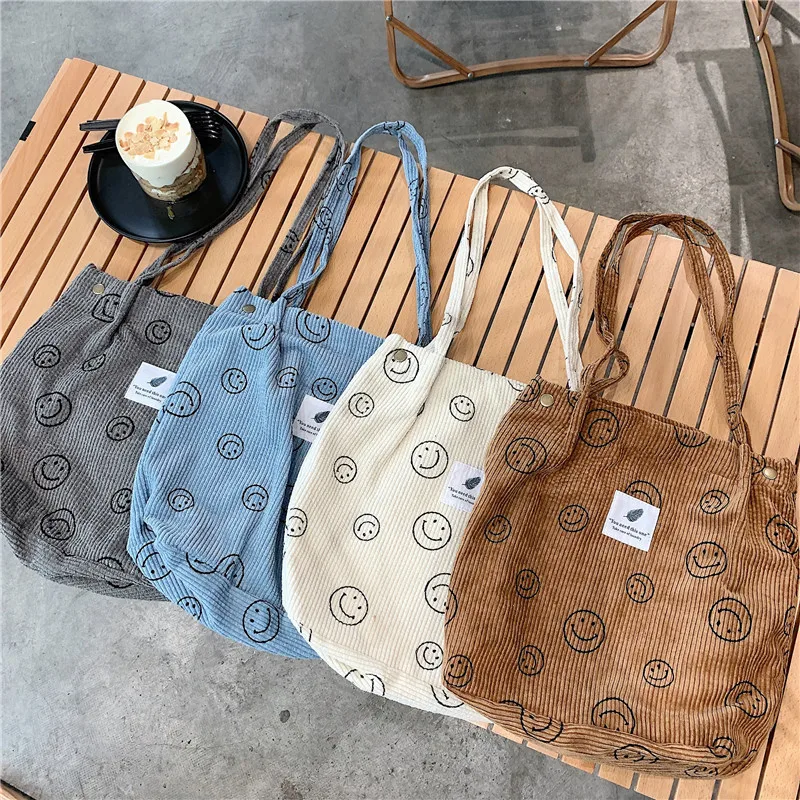 

2023 Hot Sale In Stock Corduroy Tote Bag Women's Canvas Shoulder Tote Bag Large Capacity Student Shopping Bag