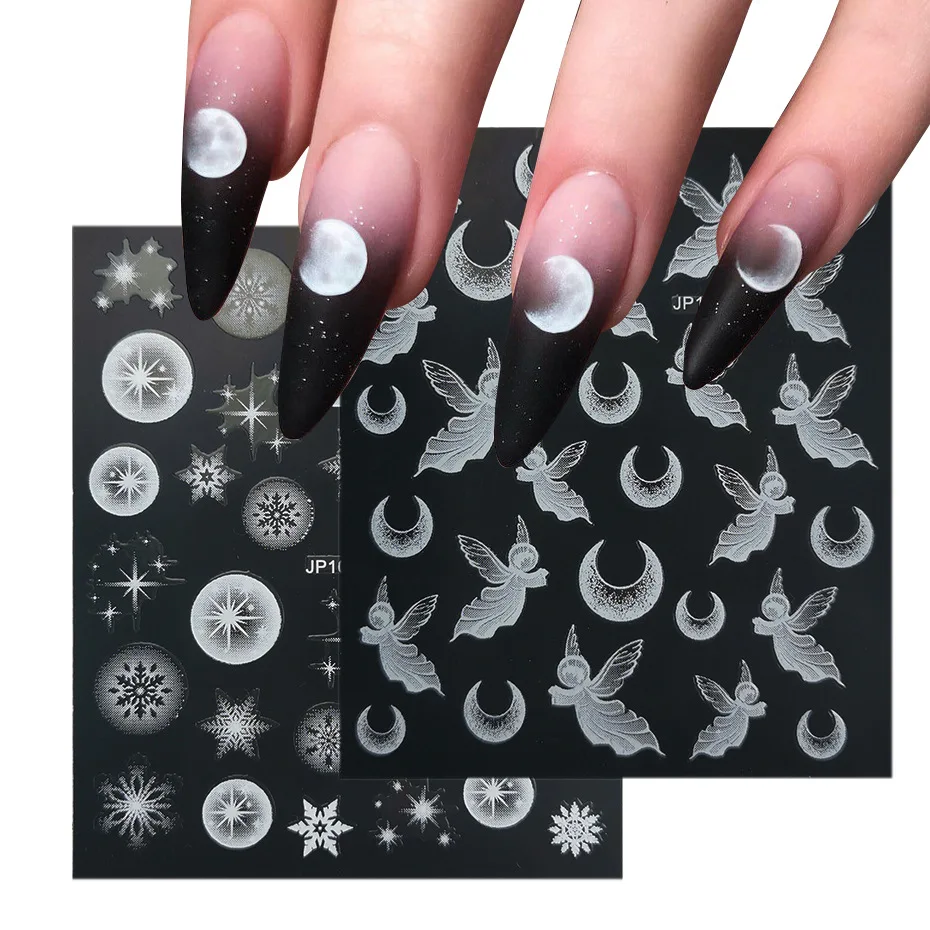 

Hot sale 5D Acrylic Engraved White Flower butterfly Nail Sticker 5D Embossed Lace Adhesive 5D Nail Art Stickers