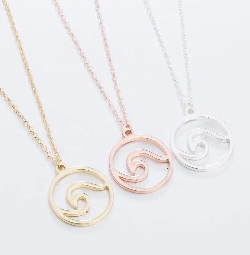 

Korean Cute American Ocean Wave Pendant Necklace For Women Stainless Steel Jewelry Necklaces Bracelet Chocker Gift Jewelry