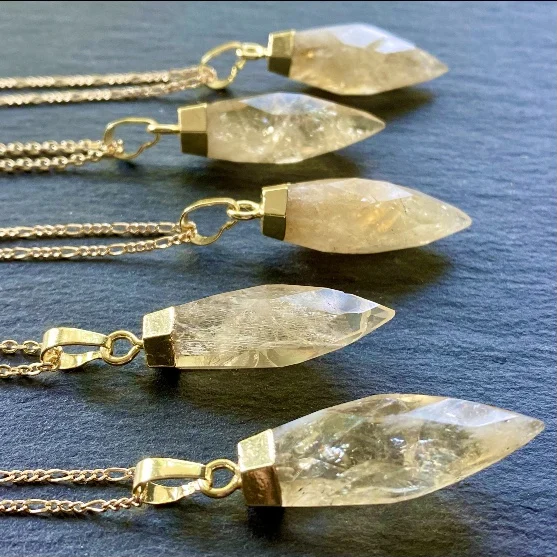 

LS-A3277 new arrival crystal citrine necklace,natural raw gemstone quartz crystal faceted point pendant statement necklace