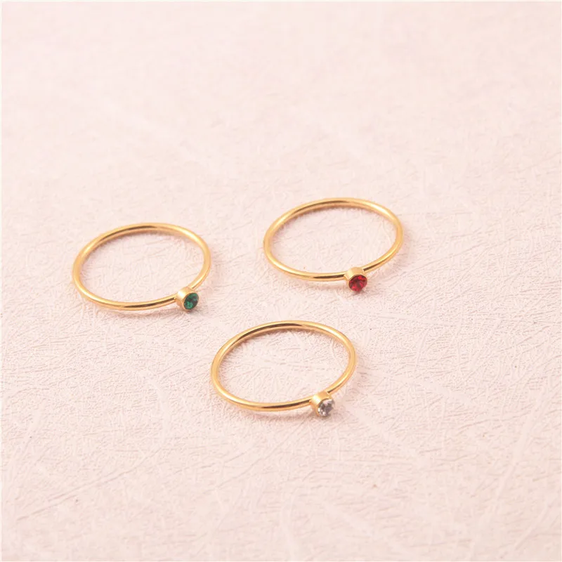 

Fashion Women Small Red Green White One Stone Crystal Gold Plated Tiny Wire Finger Ring Jewelry Wholesale, Gold, silver, rose gold