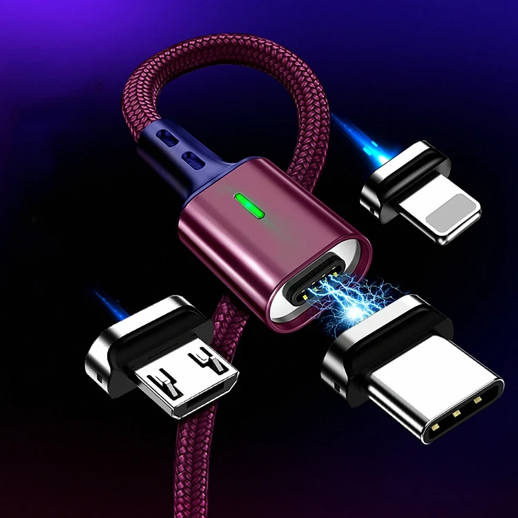 

Cheap multi 3 in 1 magnetic data usb cable led fast charging cable for mobile phone, Red/black/blue/grey