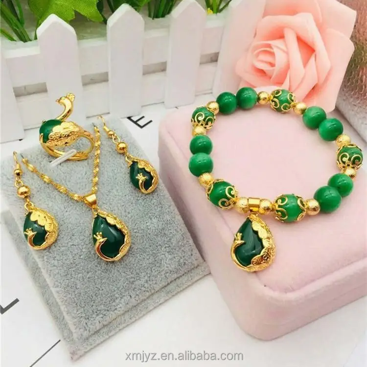

Vietnam Sand Gold Jewelry Brass Gold-Plated Jewelry Red Green And White Gemstone Peacock Set Of Four Sets