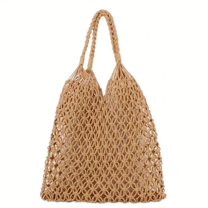 

INS Hot Summer Retro Straw Knitted Wicker Beach Bags Handmade Crochet Mesh Tote Handbag for Ladies