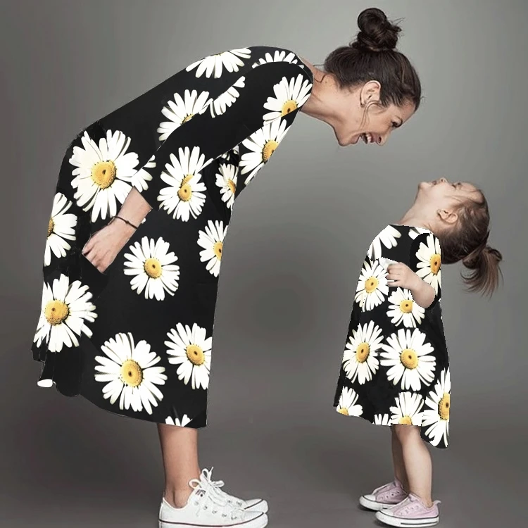 

Summer Mommy and Me Family Matching Mother Daughter Dresses Clothes Floral Mom Dress Kids Child Outfits Mum Big Sister Baby Girl, As picture show