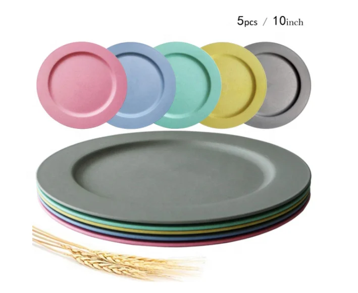 

Top quality multi-color wheat straw plastic plates outdoor fruit plates for camping and picnic, Variety