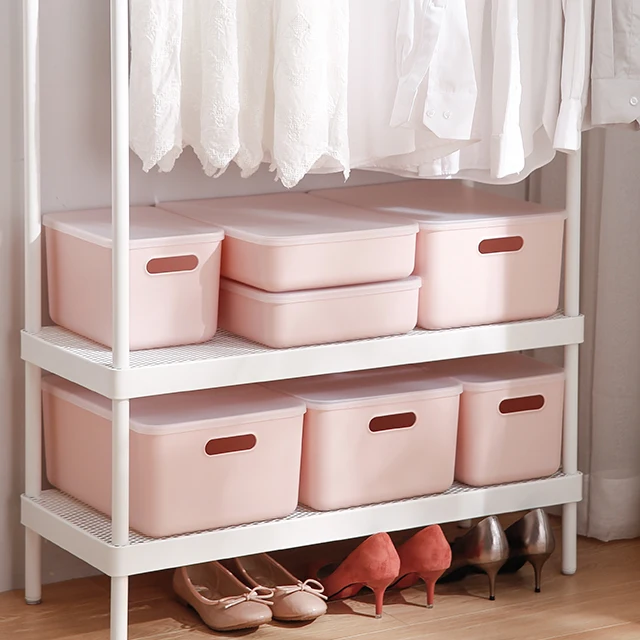 

SHIMOYAMA stackable plastic storage box pink color cloth storage organizer box