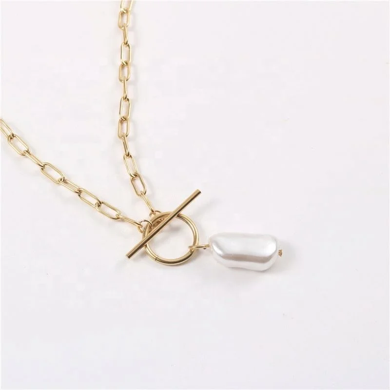 

Jewelry 18K Gold Plated Shell Pendant Toggle Clavicle Necklace Stainless Steel Jewelry Wholesale