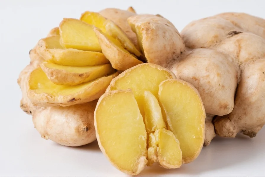 Close-up comparison of Chinese, Japanese, and Indian ginger varieties showing differences in skin texture, color, and shape