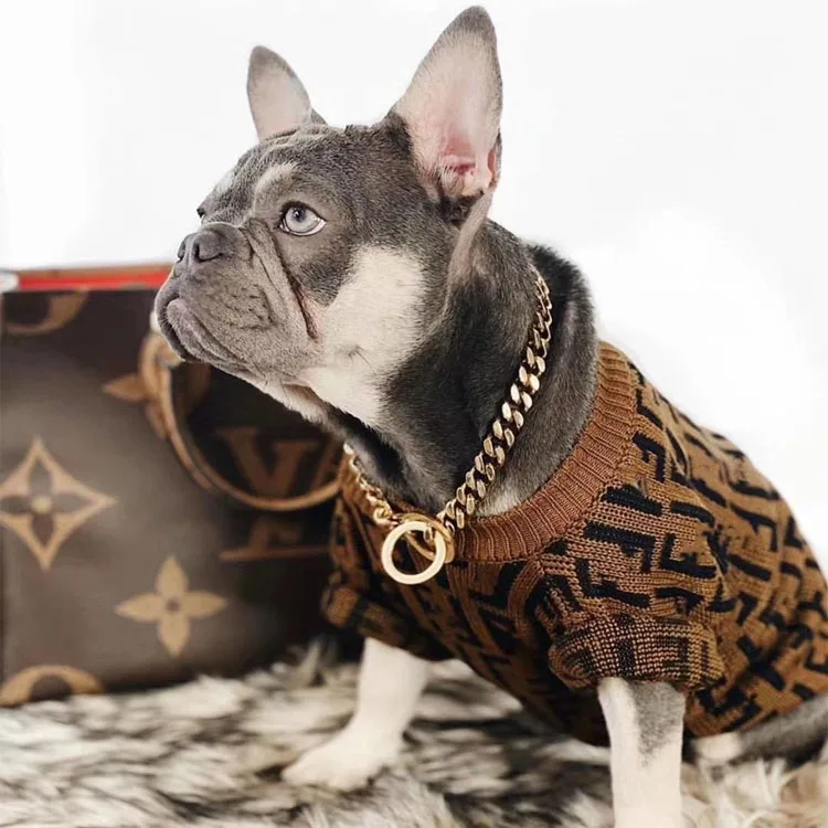 

Fashion Design Letter F Popular Design pet dog wool knit jumper sweater teddy schnauzer sweaters clothes, Brown