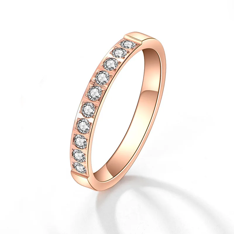 

Single Row Diamonds Wedding Ring Rose Gold Silver Minimalist Men's Ring Shining Rhinestone Ring