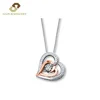 9 K Rose Gold And 925 Sterling Silver Miracle plate Prong Setting Diamond Created Double Heart Pendant Necklace Jewelry