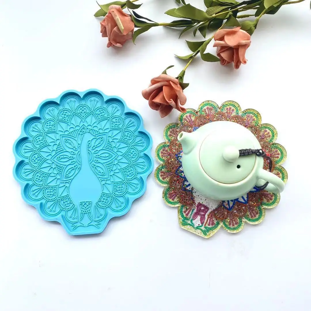 

0329 DIY Shiny Crystal Epoxy Animal Flower Coaster Silicone Mold Creative Small Tray Resin Mold, Blue