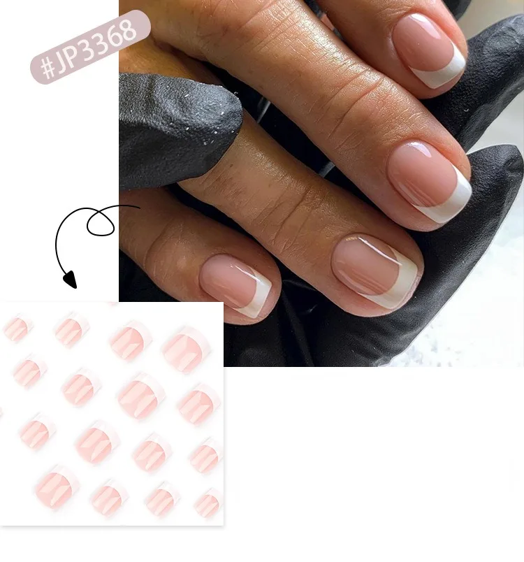 24 Pcs French Style Romantic Art Acrylic Press on Nails Artificial Fingernails Candy False Nails Dating Party 3368