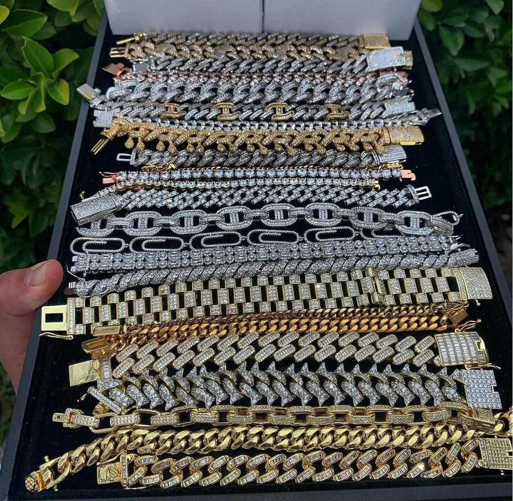 

2021 high quality factory customize wholesale hip hop men jewelry iced out bling cz cuban link chain, Rose gold