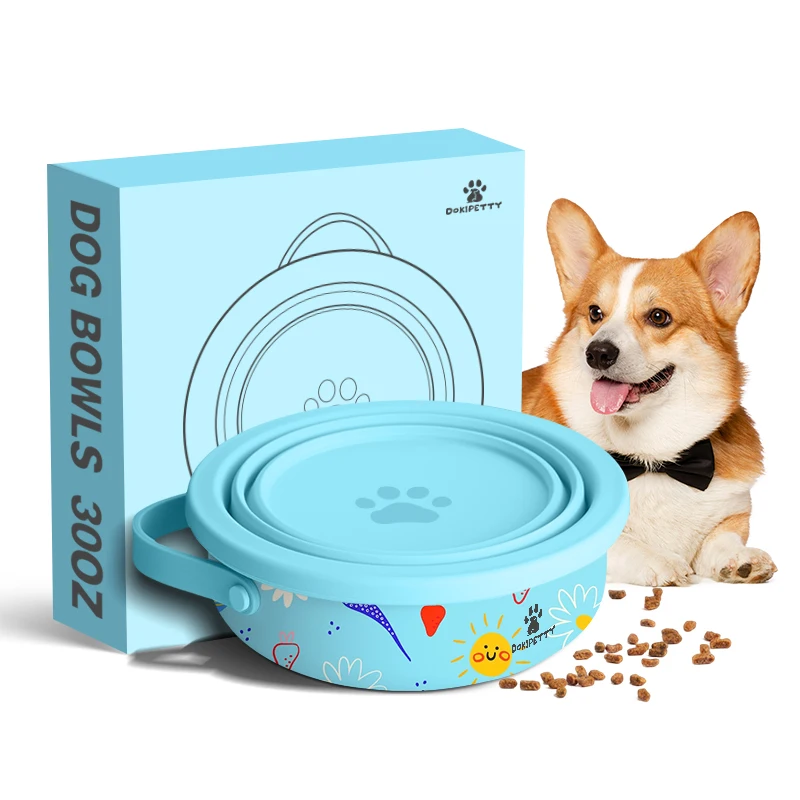 

Custom Powder Coated 2 in 1 30oz Dog Bowl Collapsible Dog Dishes Portable Stainless Steel Insulated Dog Water Food Bowl for Pets