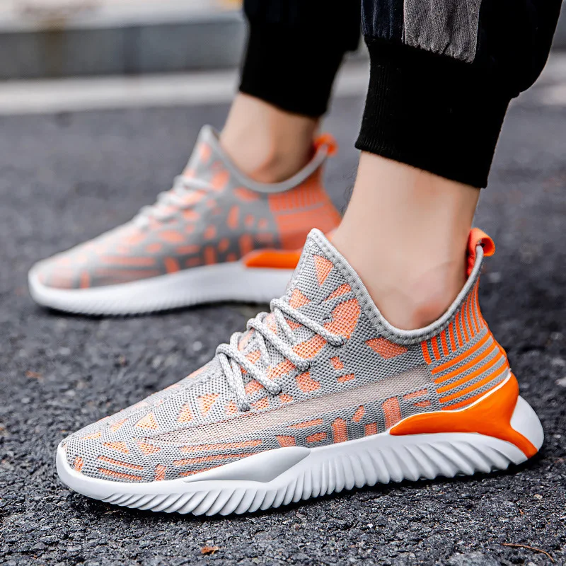 

Factory high quality best designer mesh custom knitted men sneakers with lace, 3 colors