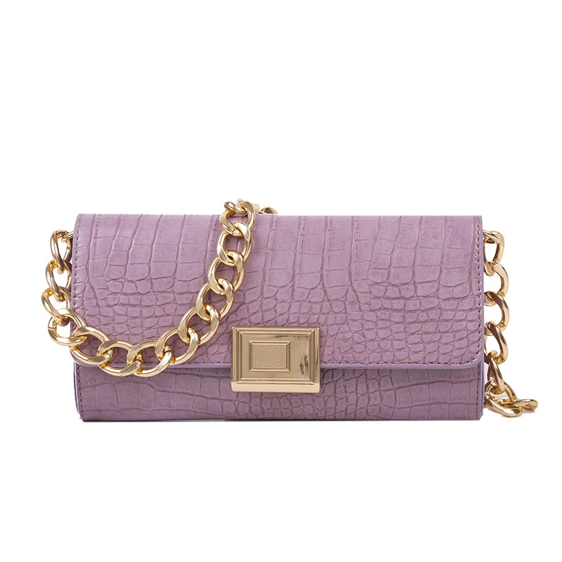 

GS323 Popular New Underarm Bag 2021 Thick Chain Single Shoulder Small Female Bag Crocodile Pattern Square Bag, White,yellow,purple,green,black