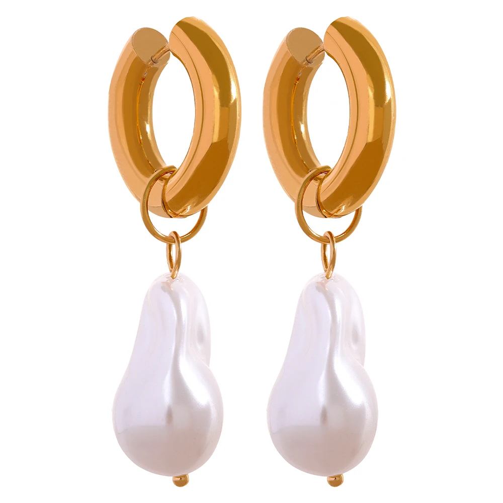 

JINYOU 694 Circle Drop Baroque Artificial Pearls Stainless Steel Trendy Gold Color Hoop Earrings Charm Vintage Trendy Jewelry