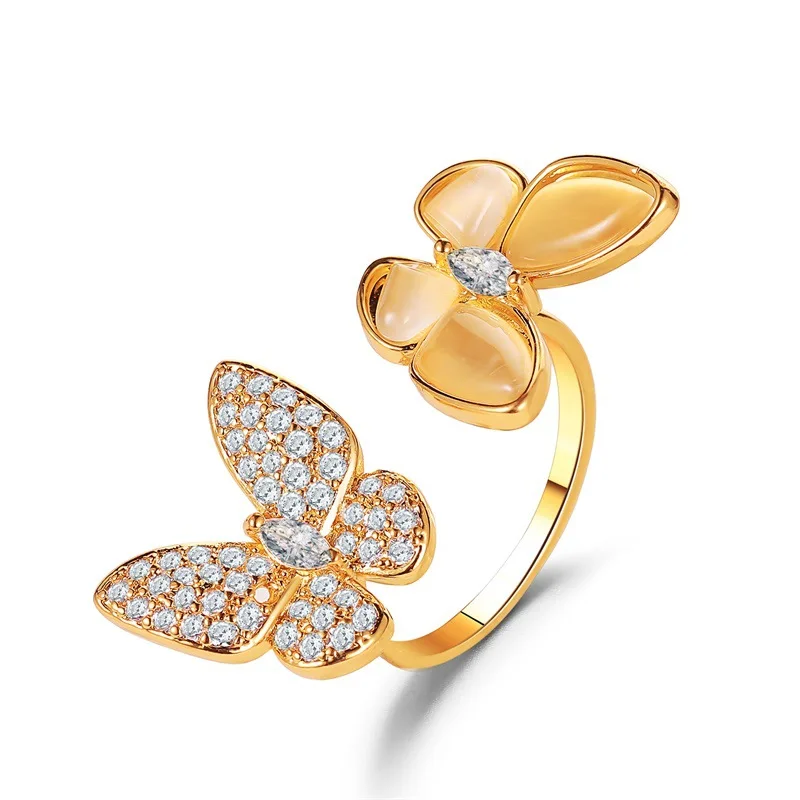 

Gold Silver Plated Butterfly Rings for Women Luxury Open Opal Crystal Finger Ring Jewelry Gift