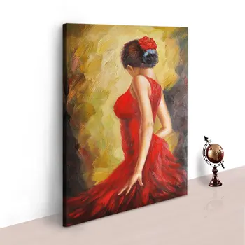Handmade Spanish Lady Dancing Woman In Red Dress Canvas Art Oil ...