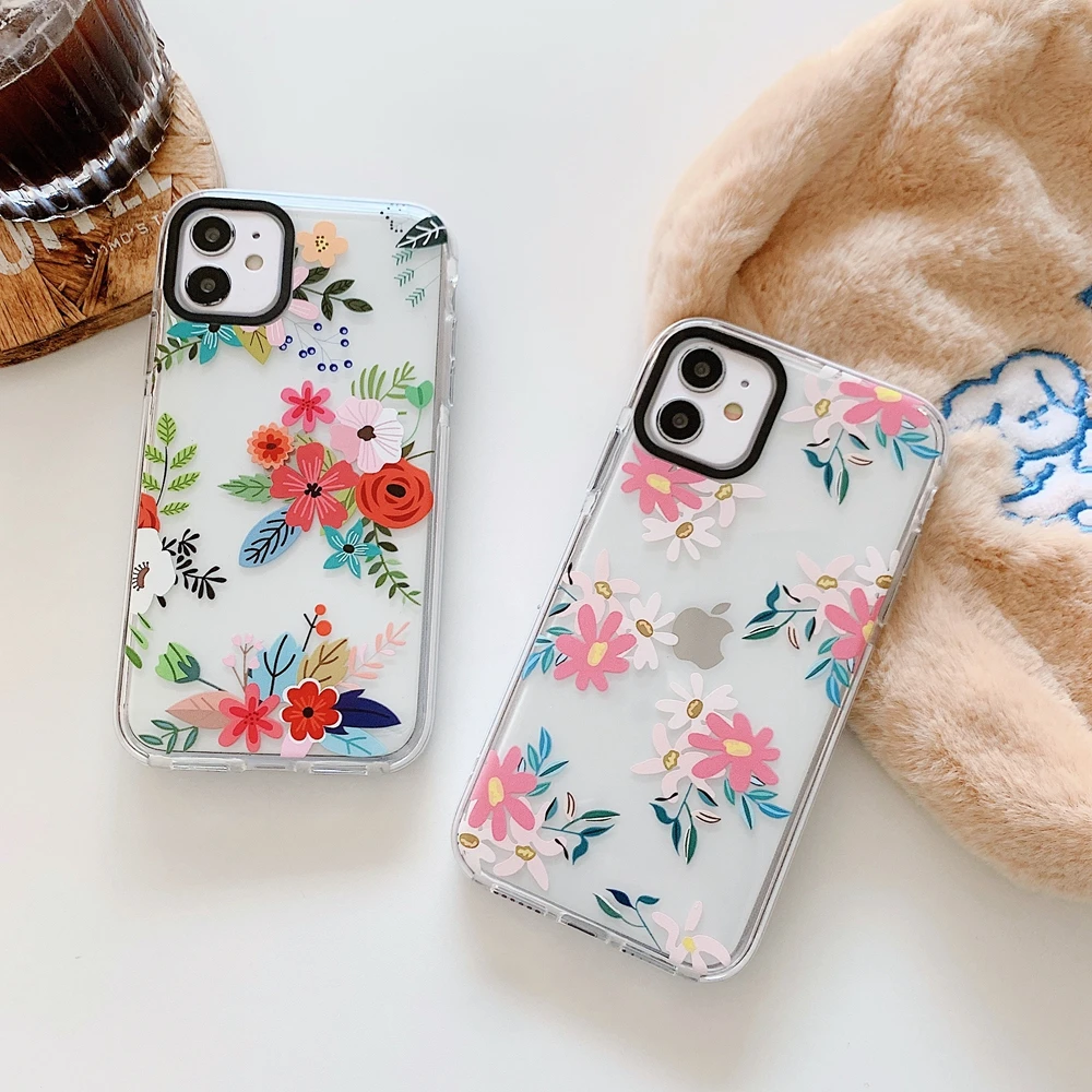 

Beautiful wildflower Transparent Clear soft TPU Cover For iPhone 12 pro max Flower and Leaves TPU Cover Case for iPhone 11pro