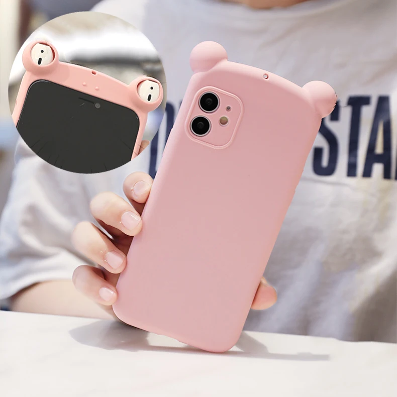 

Laudtec Luxury Fashion Designers Cute Earphones Phone Case For iPhone 11 Liquid Silicone Case Pink Cover