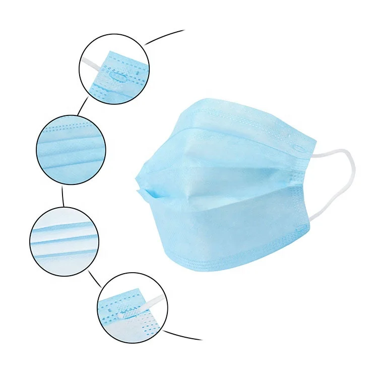 

New Products Wholesale Disposable Face Masks Breathable 3-Ply Personal Protective Non-woven Masque Face Shield GB/T32610-2016, Blue