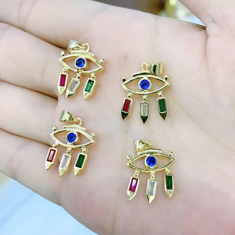 

CZ8301 Mini Gold Rainbow Cubic Zirconia CZ Micro Pave Evil Eyes Rectangle CZ Spike Charm Pendants for Necklace Jewelry Making