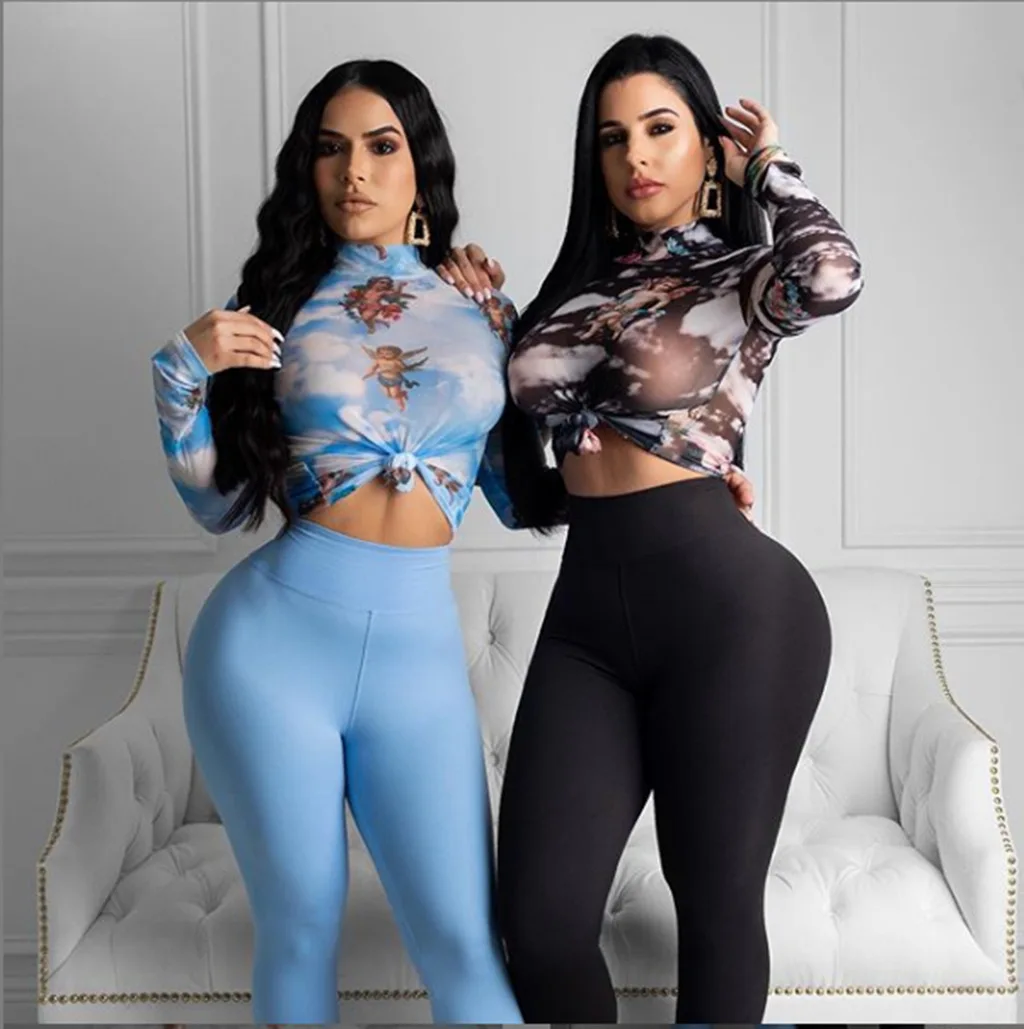 

New women sexy outfits 2 piece set bodycon print colors sky blue l bodycon print colors