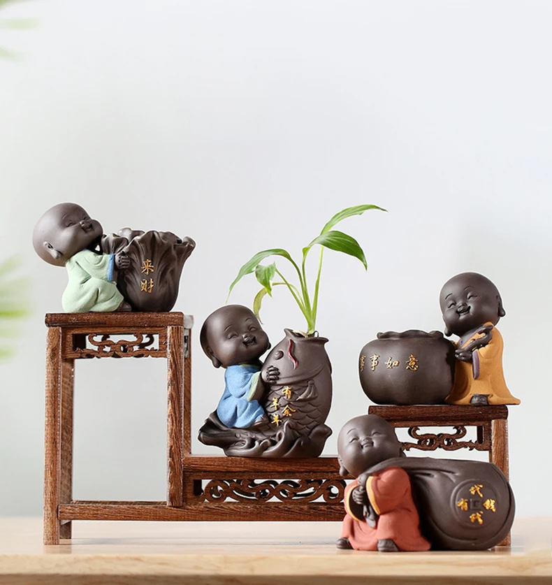 Cute Little Monk Hydroponic Vase Office and Home Decor Porcelain Ceramic Crafts in Traditional Style Zhejiang Origin for Hotels