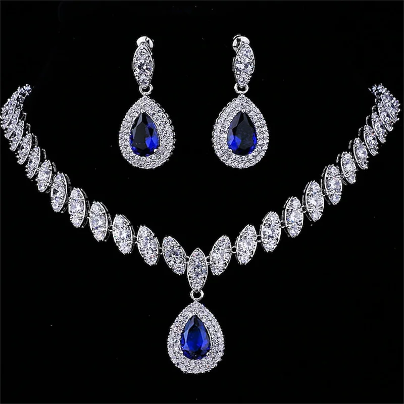 

women's cz marquise-shaped leaf teardrop pendant necklace earrings red silver-toneGirls Choose Women Jewelry Fashion