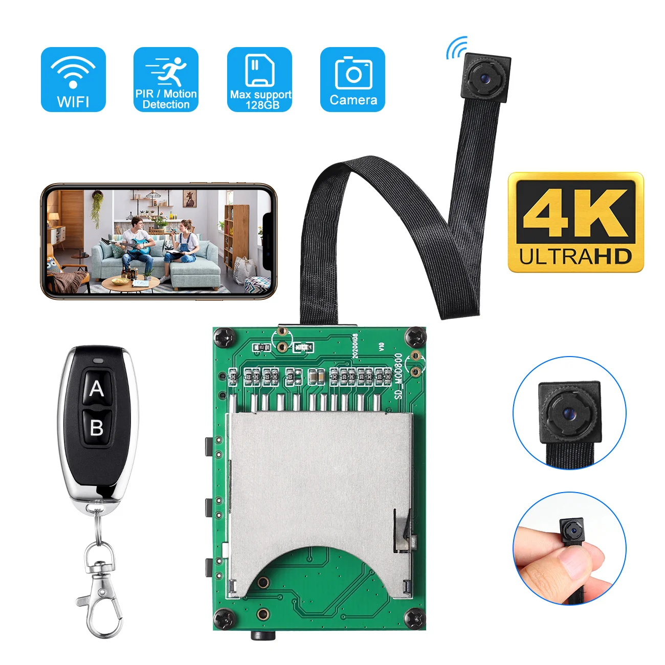 4K Hidden DIY Full HD 1080P WIFI Security Camera with PIR Motion Detection 30M Camera Module remote control
