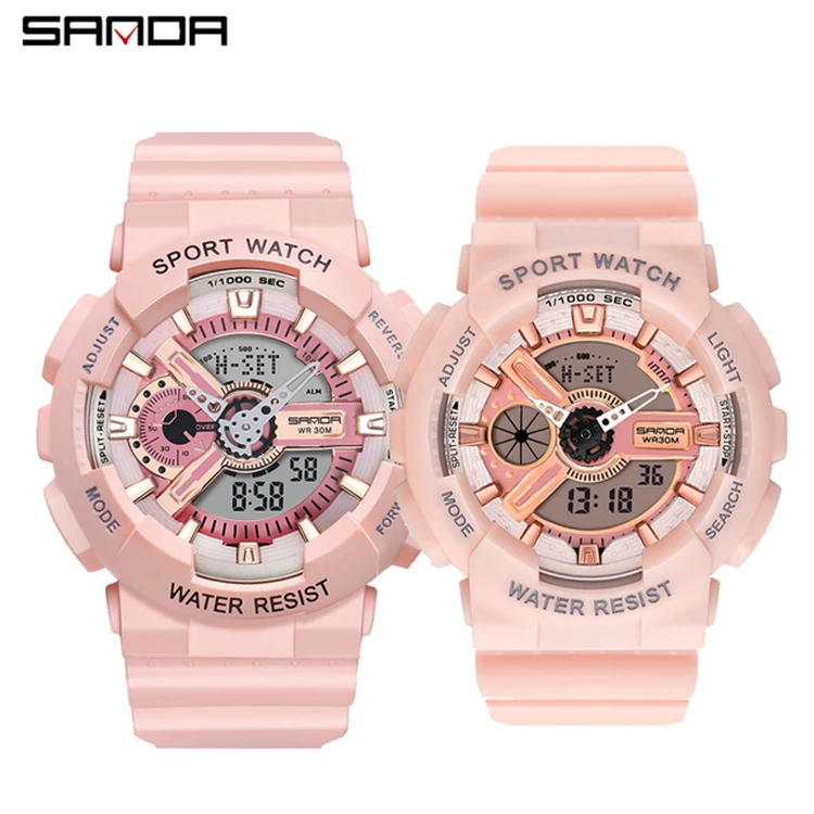 

SANDA Sports Watches Dual Display Analog Digital LED Electronic Quartz Couples lover Wristwatches Waterproof Military Watch