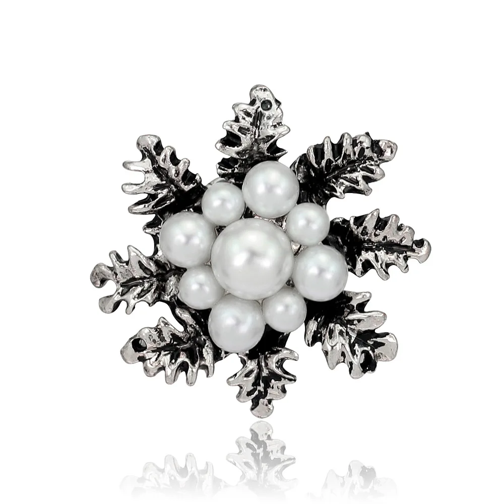 

Simple Black & White Colors Fashion Snowflake Simulated-Pearl Rhinestone Scarf Brooch For Women & Girls Brooches Pins Jewelry