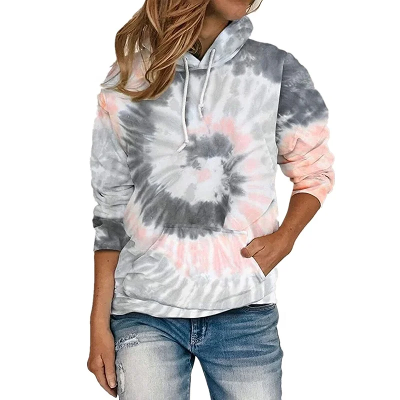 

Wholesale Tie Dye Cotton Hooded Hoodie Sports Long Sleeve Crew Neck Tie Dye Women Hoodies