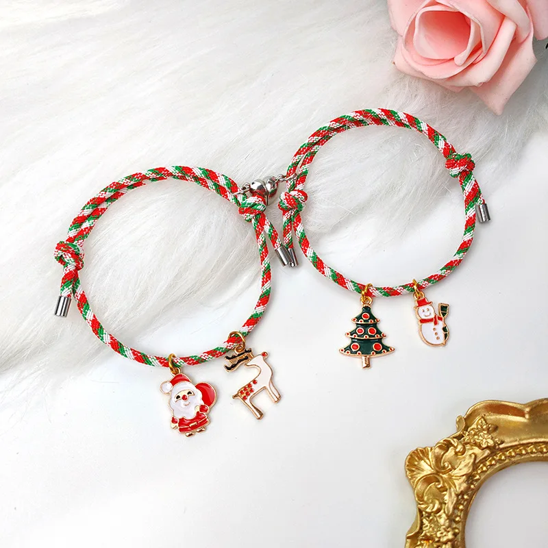 

2pcs New Christmas Love Magnet Love Couple Bracelet A Pair of Girlfriends Jewelry Wholesale Exclusively