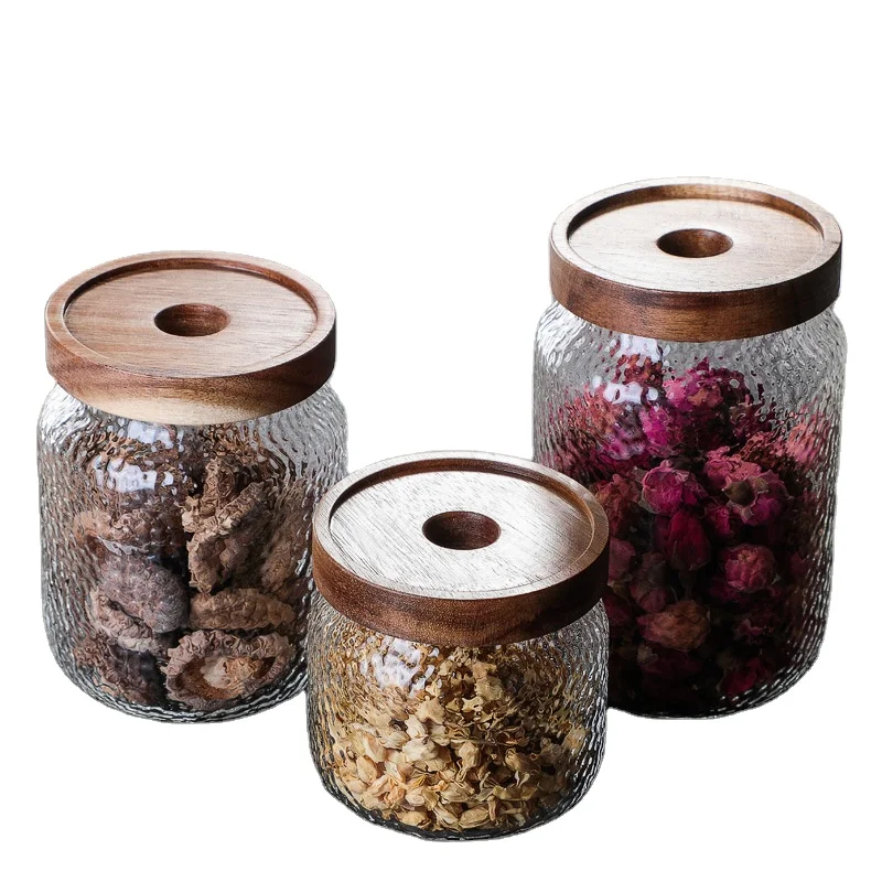 

Glass Storage Jar with Airtight Seal Acacia Wood Lids Glass Canister Food Storage Containers for kitchen Coffee Beans Loose Tea, Transparent