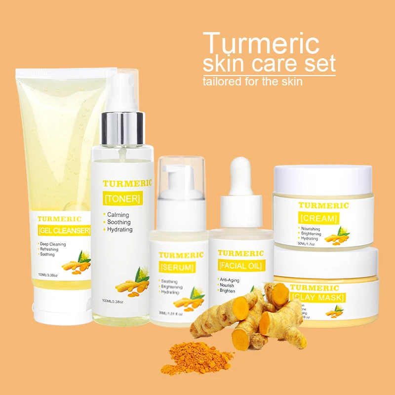 

OEM Private Label natural organic turmeric extract skin cream oil serum brighten skin tone lighten spot turmeric skin car set