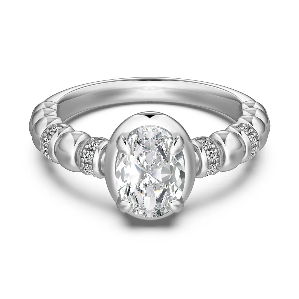 Dylam Trendy Sterling Silver 925 Original Jewelry Diamond Pink Oval Ring for Women Cz Cubic Zirconia Wedding Engagement Rings