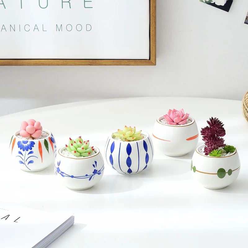 

Meaty white porcelain flowerpot green plant flower pot hand-painted creative ceramic mini pot, Picture