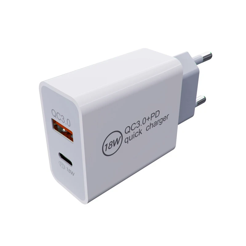 

Quick Charge QC3.0 USB C Mobile Charger 2 Port PD Wall Power Adapter Block 18W Charger Fast For S9 S8 Note 8 9 i11 pro max, White