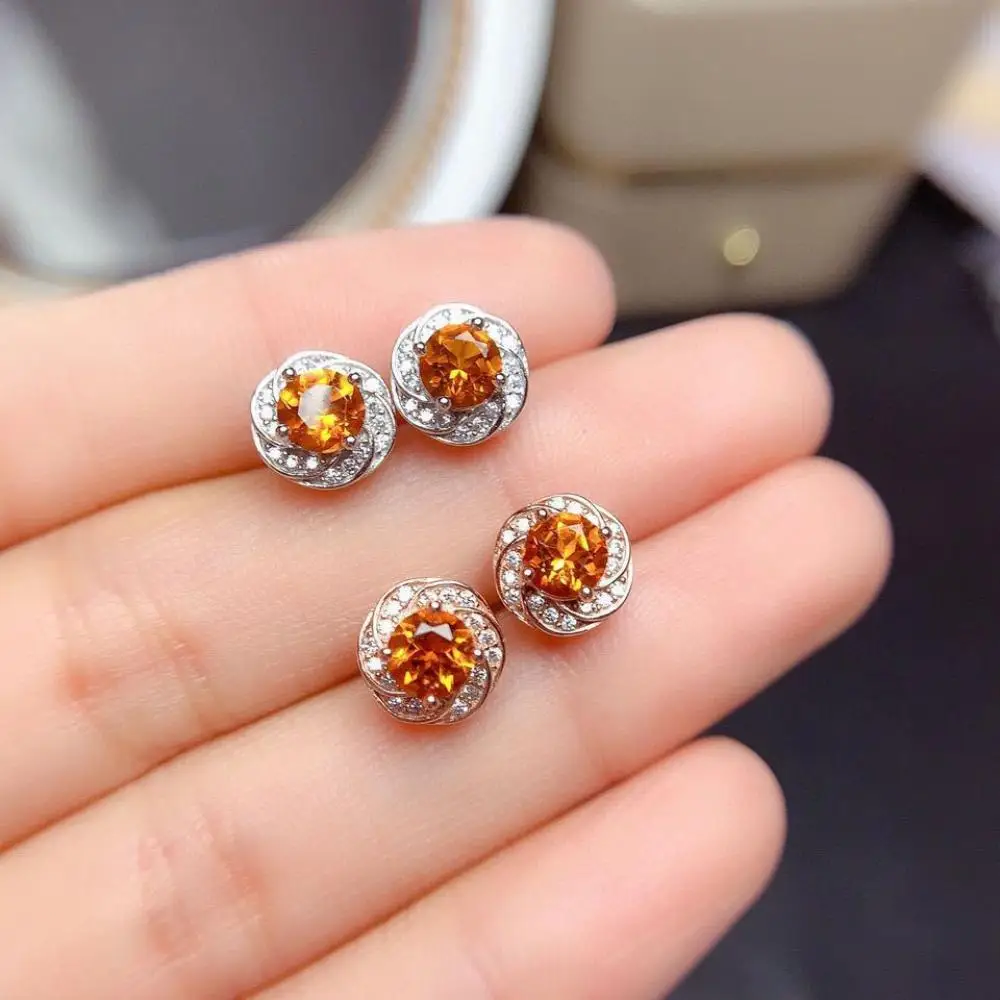 

Lucky Citrine Stud Earrings Pt950 Champagne Morganite Stud Earrings 24K Gold Filled Jewelry for Woman